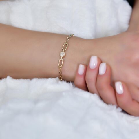 14 Ayar Altın Ataç Detay Taşlı Bileklik - Falco D'ore