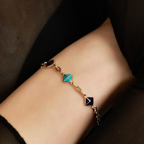 14 Ayar Altın 3'lü Mineli Baklava Bileklik - Falco D'ore