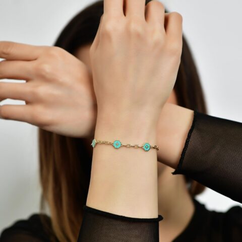 14 Ayar Altın 3'lü Mineli Yıldız Bileklik - Falco D'ore