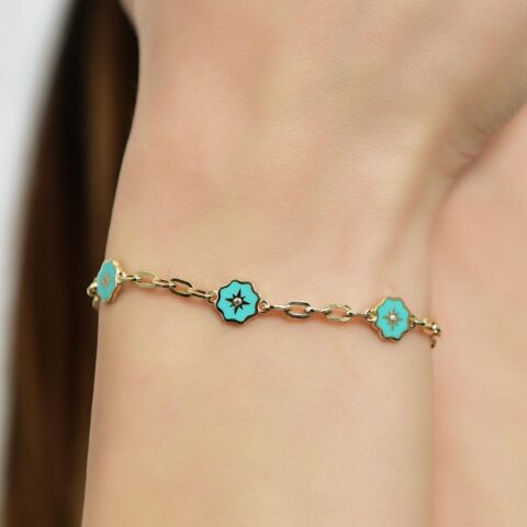 14 Ayar Altın 3'lü Mineli Yıldız Bileklik - Falco D'ore